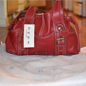 Red large genuine leather satchel by Hype